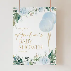Welcome Sign Boy Baby Shower Blue Balloon Welcome Sign Blue Boy Baby Shower Welcome Sign  Baby Shower Signs Editable Printable Sign