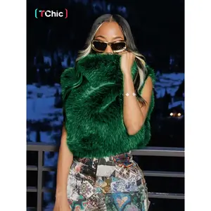 Women’s sleeveless faux fur vest for autumn/winter, solid-color tops for ladies, casual everyday wear, womenswear