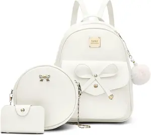 Mini Leather Backpack Purse 3-Pieces Fashion Bowknot Zipper Bags Cute Casual Travel Daypacks for and Women