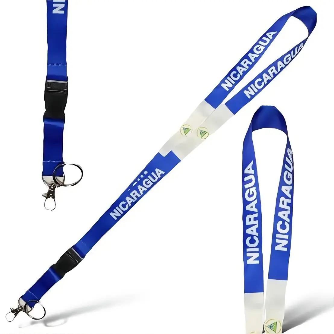 Nicaragua Lanyard with Keychain, Blue and White Design, Durable and Versatile Accessory for Everyday Use