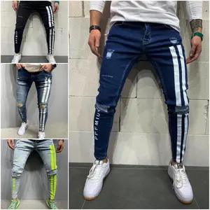 2025 new men's jeans casual fashion trend printed men's slim fit ripped pants paint jeans men