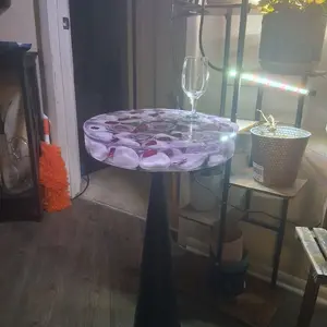 Handmade Rose and Pebble Resin Pedestal Side Table - 14" Round Top, Elegant Appearance, Aesthetic, Romantic Floral, Unique Resin Furniture Gift for Traditional Home Decor