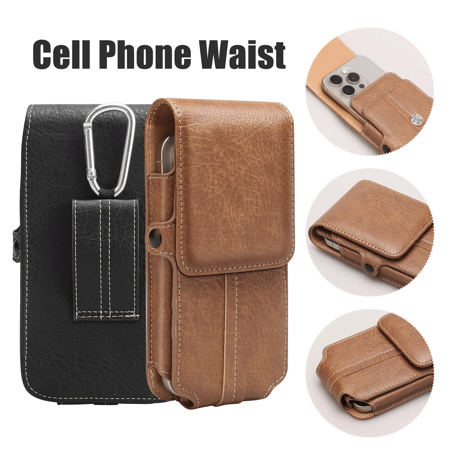 Vertical Faux Leather Phone Holster, Multi-Model Waist Holder Pouch with Belt Clip and Card Slots for Smartphones
