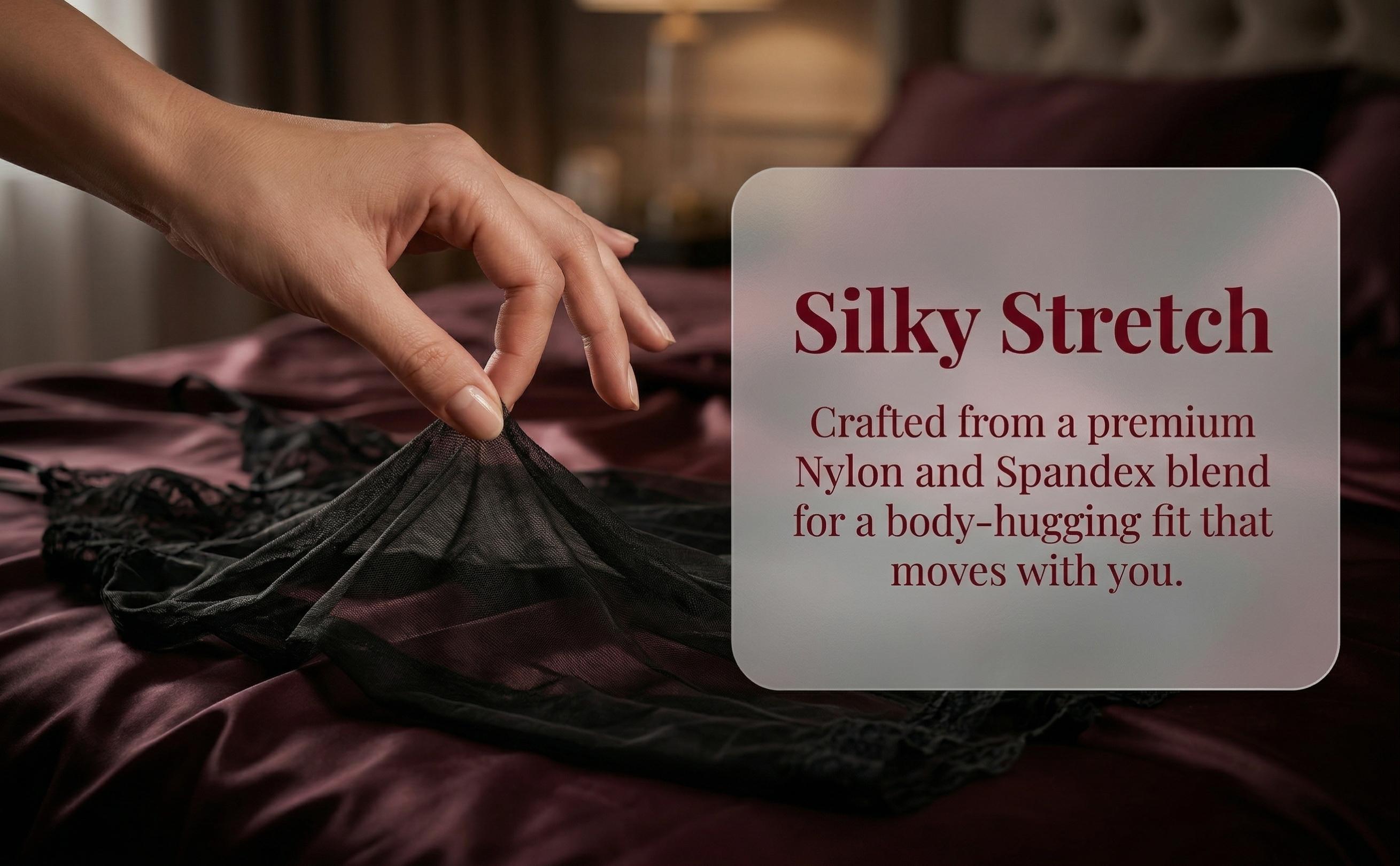 SILIX Elegant Black Lace Babydoll Set | Cami Nightdress & Thong | Sexy Feminine Lingerie Set Underwear | Summer Women Sleepwear