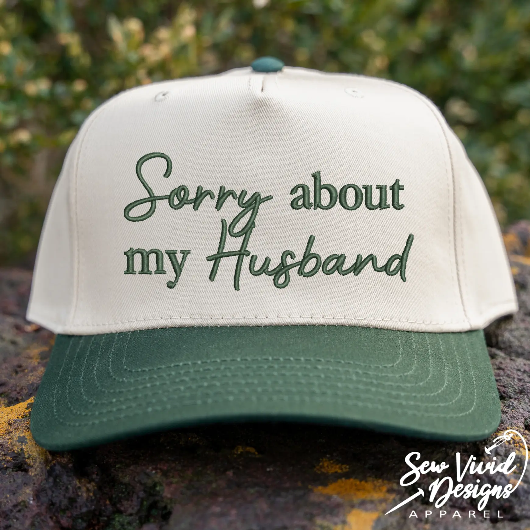 NWT Custom Made Sorry About My Husband Otto Trucker Hat with Chain & Pin Sorry about my Husband / Wife Vintage Trucker Hat – KenzKustomz main image 3