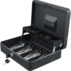 Box with  Tray and Key Lock, lock box with  Tray,Safe Lock Box with Key,Tiered,4 Bill / 5  Slots,11.8" x 9.5" x 3.5",Black Sand Grain
