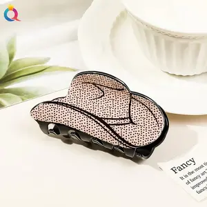 Tan Polka Dot Cowboy Hat Western Claw Clip