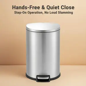 QUALIAZERO 50L Stainless Steel Step-On Trash CanKitchen Office Garage Indoor Outdoor