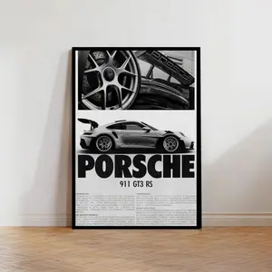 Porscheeee 911   Poster - Black & White Sports Car Wall Art, Modern Garage Decor, Gift for Him, Racing Car