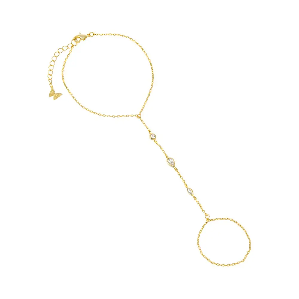 CZ Bezel Multi Shape Hand Chain Bracelet