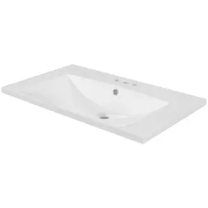 30" Single Bathroom Vanity Top with White Basin, 3-Faucet Holes, Ceramic, White   WL