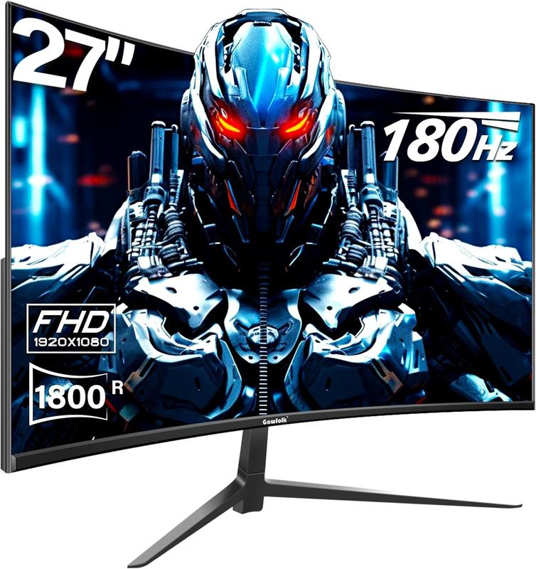 27 inch Curved Gaming Monitor,180Hz PC Monitor Full HD 1080P, Frameless 1800R Computer Display with FreeSync & Eye-Care Technology, Wall Mountable, DP, HDMI Port (Black)