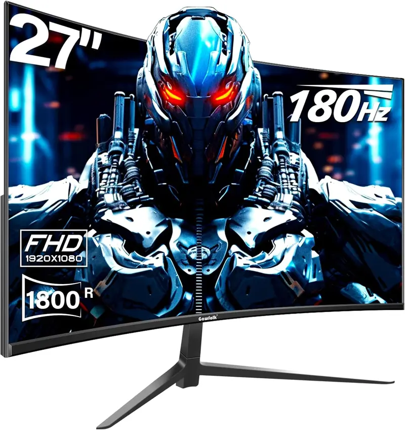 27 inch Curved Gaming Monitor,180Hz PC Monitor Full HD 1080P, Frameless 1800R Computer Display with FreeSync & Eye-Care Technology, Wall Mountable, DP, HDMI Port (Black)