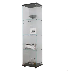 4 Shelves Glass Cabinet Glass Display Cabinet with One Door, Black
