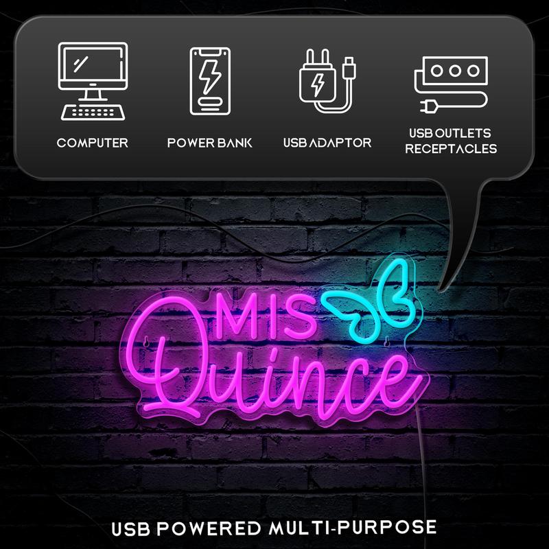 Mis Quince Neon Signs for Wall Decor, Dimmable Pink Mis Quince Neon LED Sign for Quinceanera Birthday Party,Bedroom,Bar,Party,Christmas, Girl Gift Lighting