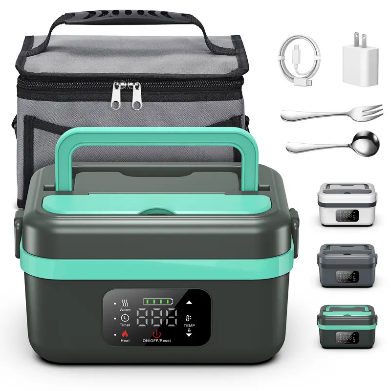 New Cordless Electric Heating Lunch Box Bento Box, Super Long Battery Life, Rechargeable Heating, Keep Warm Function, Suitable For School Outdoor Office Cars The Perfect Gift
