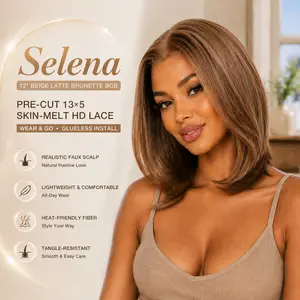 Selena - MaxFull Latte Brunette Bob Wig | Soft Taupe Dimension, Pre-Cut, 12 inches, 13×5 Skin-Melt HD Lace Front, Free Part, Realistic Faux Scalp, Face-Framing Layered Wig Old money Collection
