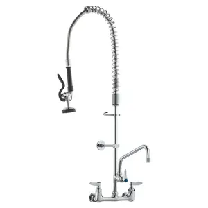 VEVOR Commercial Faucet with Pre-Rinse Sprayer, 36" Height, 8" Center, 12" Swing Spout, Wall Mount Kitchen Sink Faucet, Brass Constructed Device with Pull Down Spray, for 1/2/3 Compartment Sink