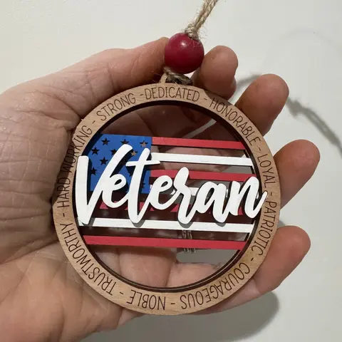 Veteran Wooden Christmas Ornament - Hand Painted