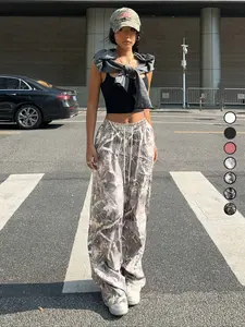 Women's All-Season Camouflage Print Wide Leg Pants, Elastic Drawstring Waistband Loose-Fit Casual Style, Comfortable Daily Wear for Summer & Beyond