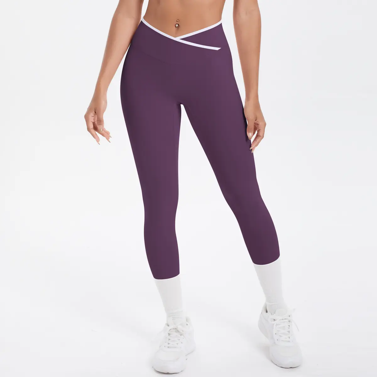High Waist Cross Waist Capri Leggings for Women Yoga Running Fitness Training Gym Workout Tight Sporty Chic Matte Finish Tummy Control Compression Pants