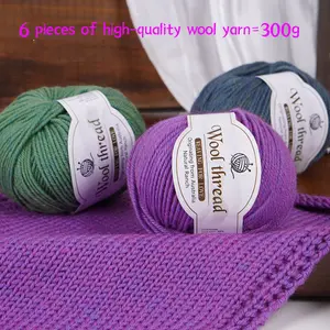 Colorful Wool Yarn Ball, Rainbow Dyed Mixed Color Thread, High-Quality Hand Knitting Material, 98% Wool 2% Polyester, 1 Bag = 6 Balls = 300g, Handmade Crafts