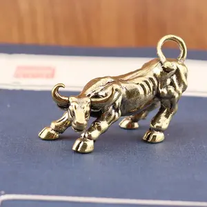 Solid Brass Zodiac Ox Tea Pet, Cow Ornament, Home Decor Desktop Craft Ornament, Pure Copper Wall Street Bull Figurine, Unique Gift Idea, Statue Figurines