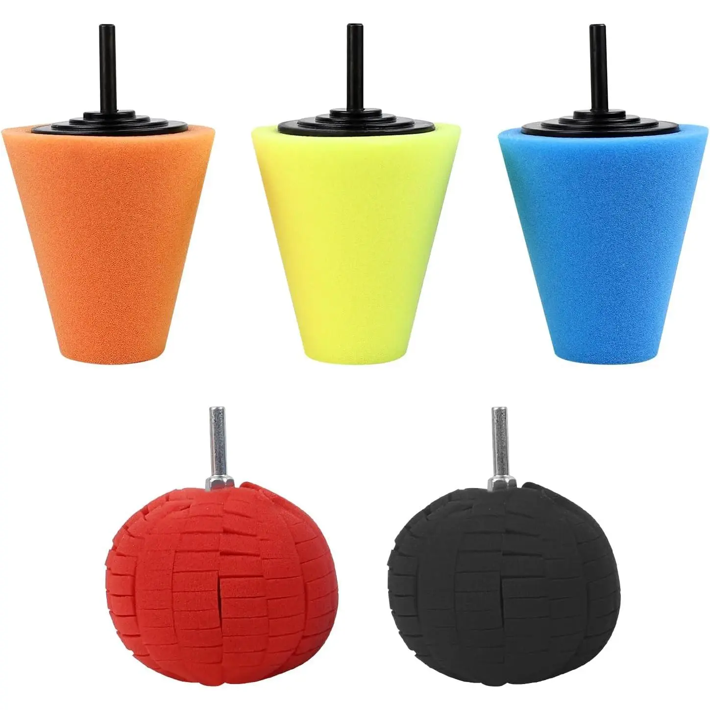 5 count  Wheel Hub Drill Buffing Sponge Pads Kit,  Polishing , Sponge Buffing Cone and Polishing Ball Set, Wheel Cleaning Tools Polishing Pads for Drill Attachment (5PCS)