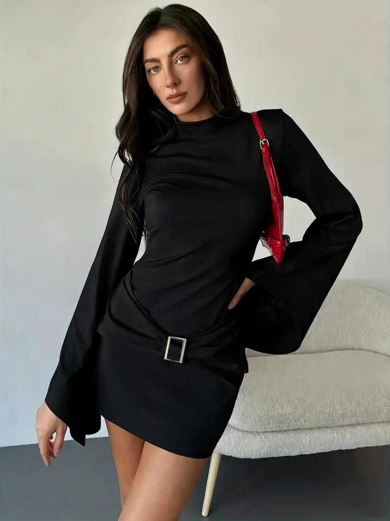charvi long sleeve mini dress black - TikTok Shop