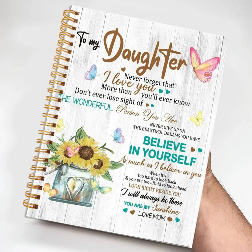 Floral Theme Inspirational Notebook, Watercolor Notebook, Spiral Notebook Journal, Journaling Notebooks, for Daughter, Mom's Message, 50 Pages, Matte Surface, Perfect Birthday or Christmas Gift, Aesthetic School Supplies, Stationery Gift