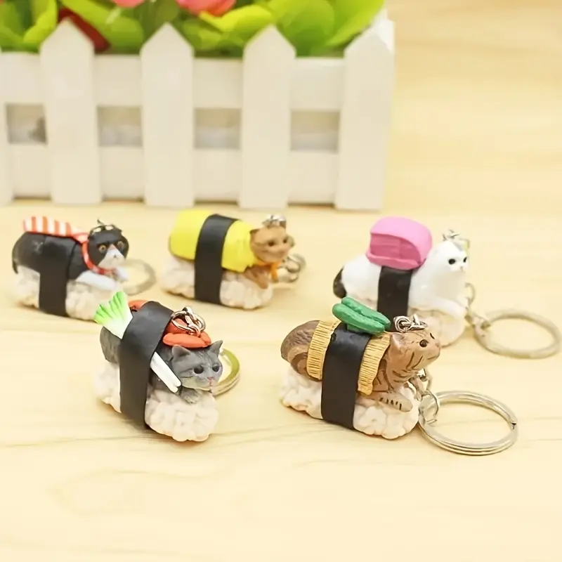 Cute Sushi Cat Keychain Set, Resin Hanging Pendant for Bag & Mobile Phone Accessory, Perfect Gift for Friends & Daily Use