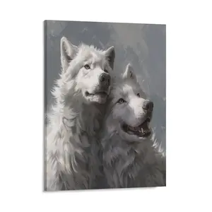 Arctic Wolf Posters Wall Art Prints Snuggle Together White Wolves Printed Wild Animals Canvas Posters Home Wall Art Family Bedroom Office Decor Aesthetic Festival Gift
