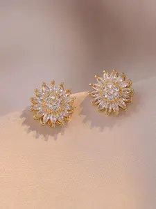 Fashion Sunflower Design Stud Earrings, Creative Rotating Sunflower Sparkling Zirconia Earrings, Elegant Jewelry for Women, Trendy All-match & Exquisite Jewelry for Birthday Gift, High Quality Earrings