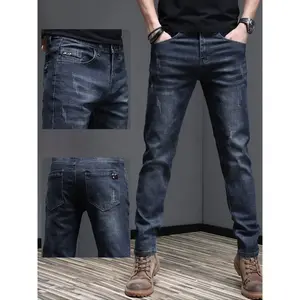 Men’s slim-fit stretch denim jeans with a classic, durable, and comfortable design—suitable for everyday wear and going out—in a retro blue style.