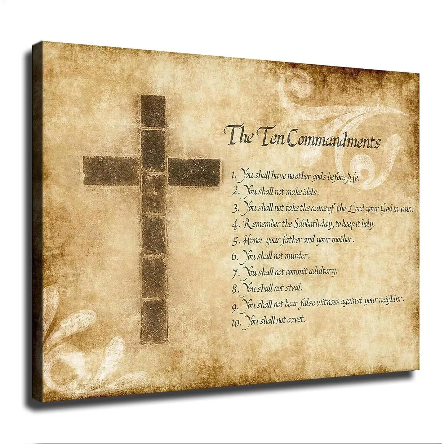 10 Commandments Cross Christian Religious Quote Canvas Poster Print, Modern Home Decor Wall Art for Classroom & Bedroom, 12*18 inch No Framed Home Supplies, 12×18Inch No Framed