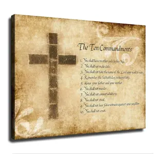 10 Commandments Cross Christian Religious Quote Canvas Poster Canvas Print Wall Art Modern Classroom Kitchen Bedroom Room Aesthetics Decoration (12*18inch No Framed)