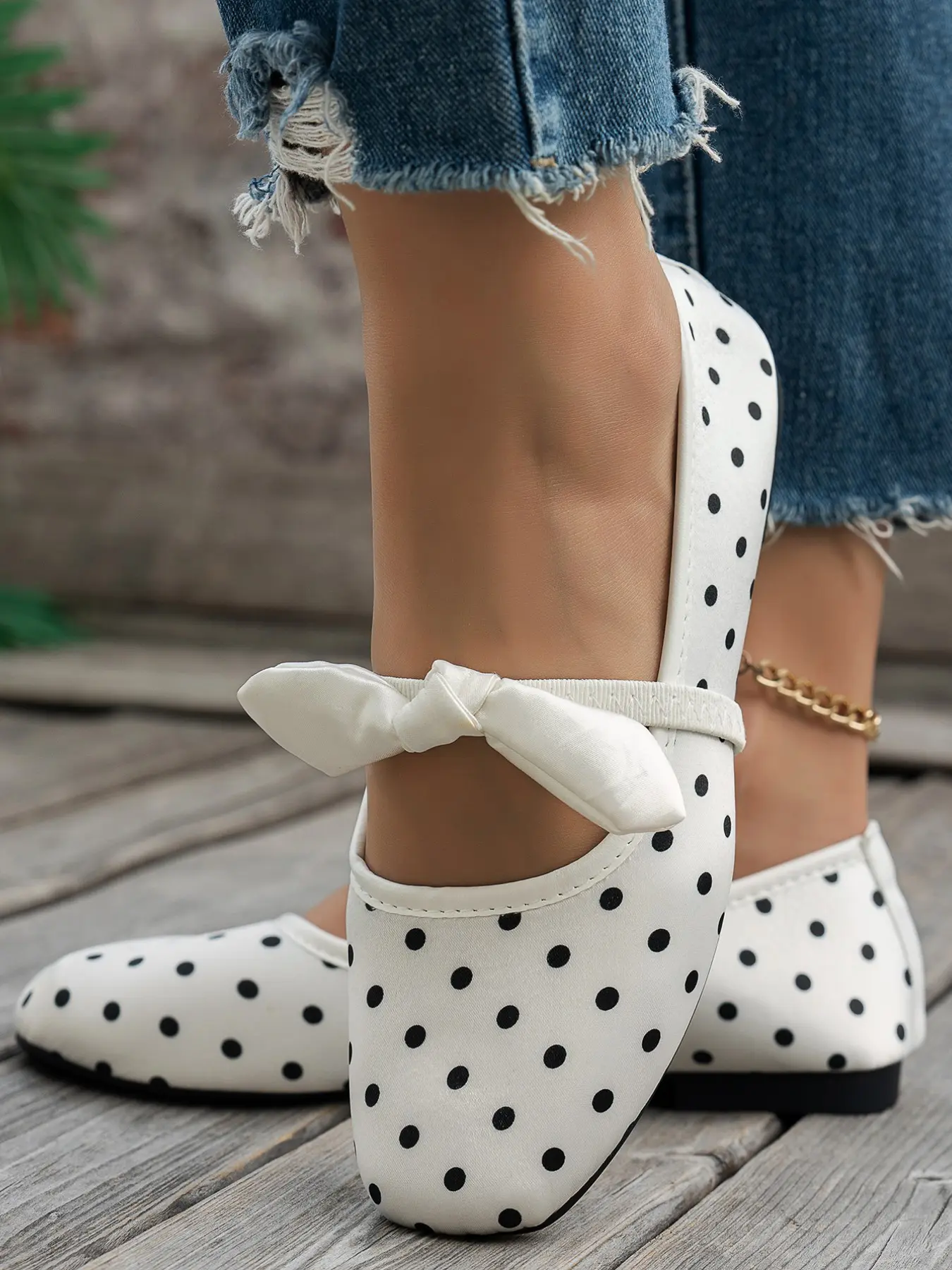 Dot Mary Jane Shoes, French Ballet Style Bow Flat Shoes, Slip On Shoe, Office Daily Wear Business Style Flats Women's Shoes, Versatile Fashion Shoes, Elegant Square Toe, Medium Width, All Seasons