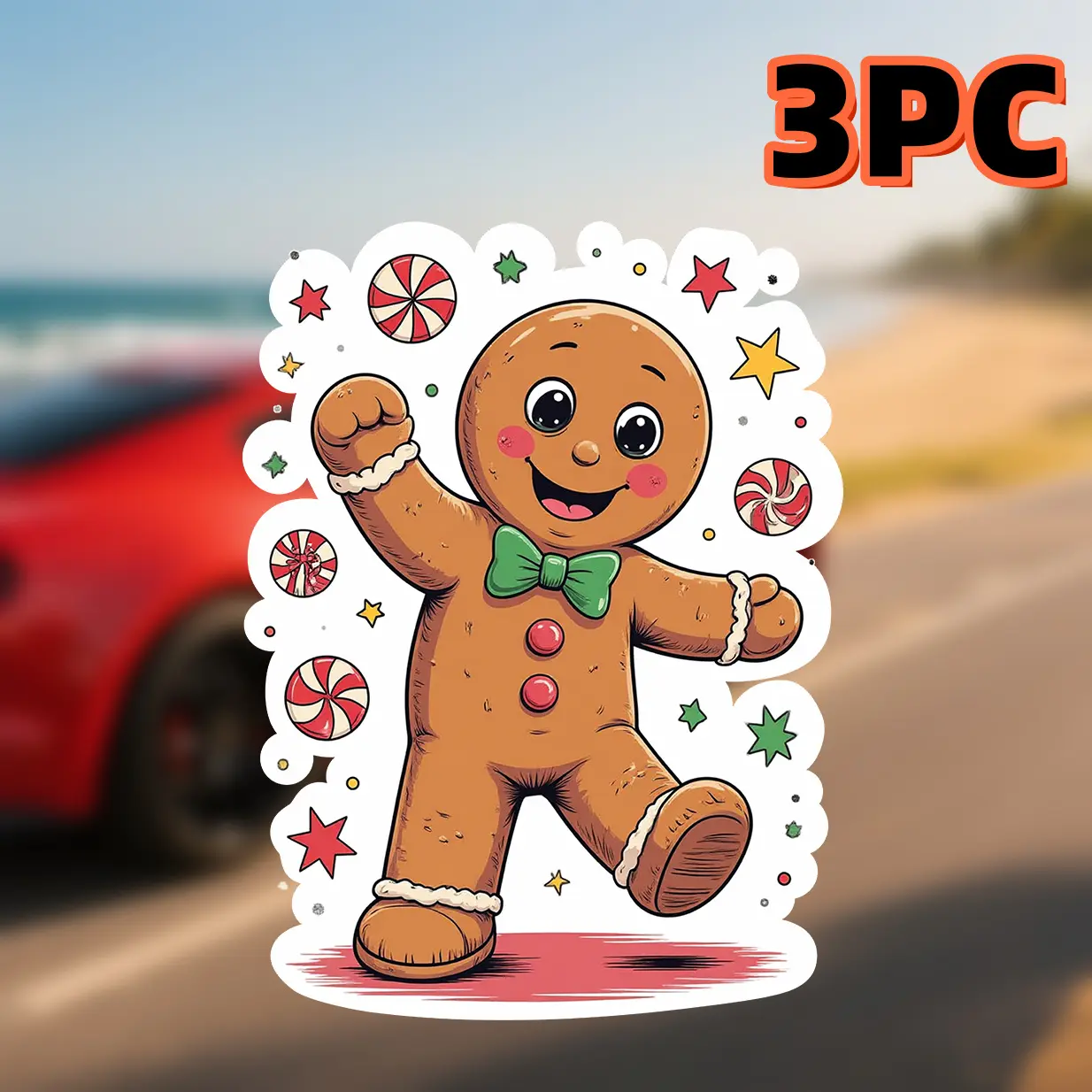 3PCS Creative Gingerbread Man Stickers Cartoon Star Candy Decoration Car Decals Waterproof Vinyl Decorations Motorcycle Laptop