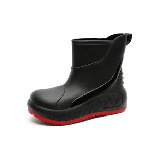 Men's Waterproof Rain Boots, Short Fashionable Non-Slip Wear-Resistant Rubber Shoes, Kitchen Fishing Car Wash Water Shoes, One-Piece Slip-On, Anti Slip Boots