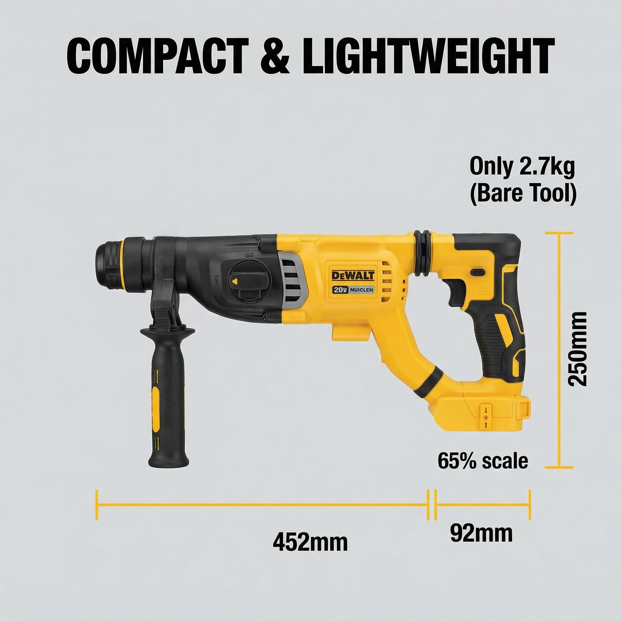 Dewalt DCH263 20V Max SDS Rotary Hammer – 3.0J Hammer Energy, Drills Concrete 28mm / Wood 30mm / Metal 13mm – Brushless Motor for Job Site Use