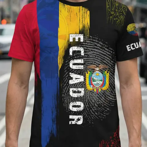 Men's Ecuador Flag Novelty T-Shirt, Casual Tee, Summer Short Sleeve Printed Casual Top, Casual Apparel, Sporty Fitted Long Clothing, All over Print, Streetwear, Menswear