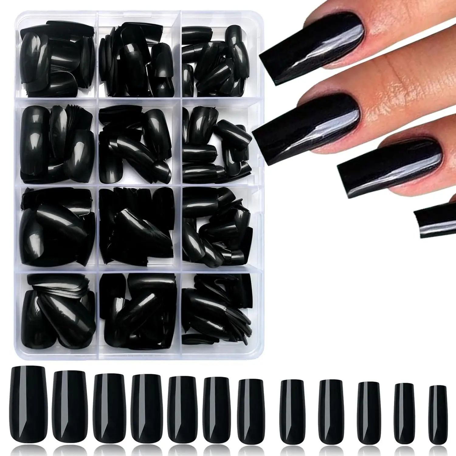 Black Square Fake Nail, False Nails, 240pcs Press on Nail for Women & Girls, Removable Nail Art Artificial Full Cover, Women Girls DIY Manicure, Fake Nails Kit, Fake Nails Set