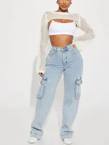 Just A Fling Stretch Straight Leg Cargo Jean - Light Wash