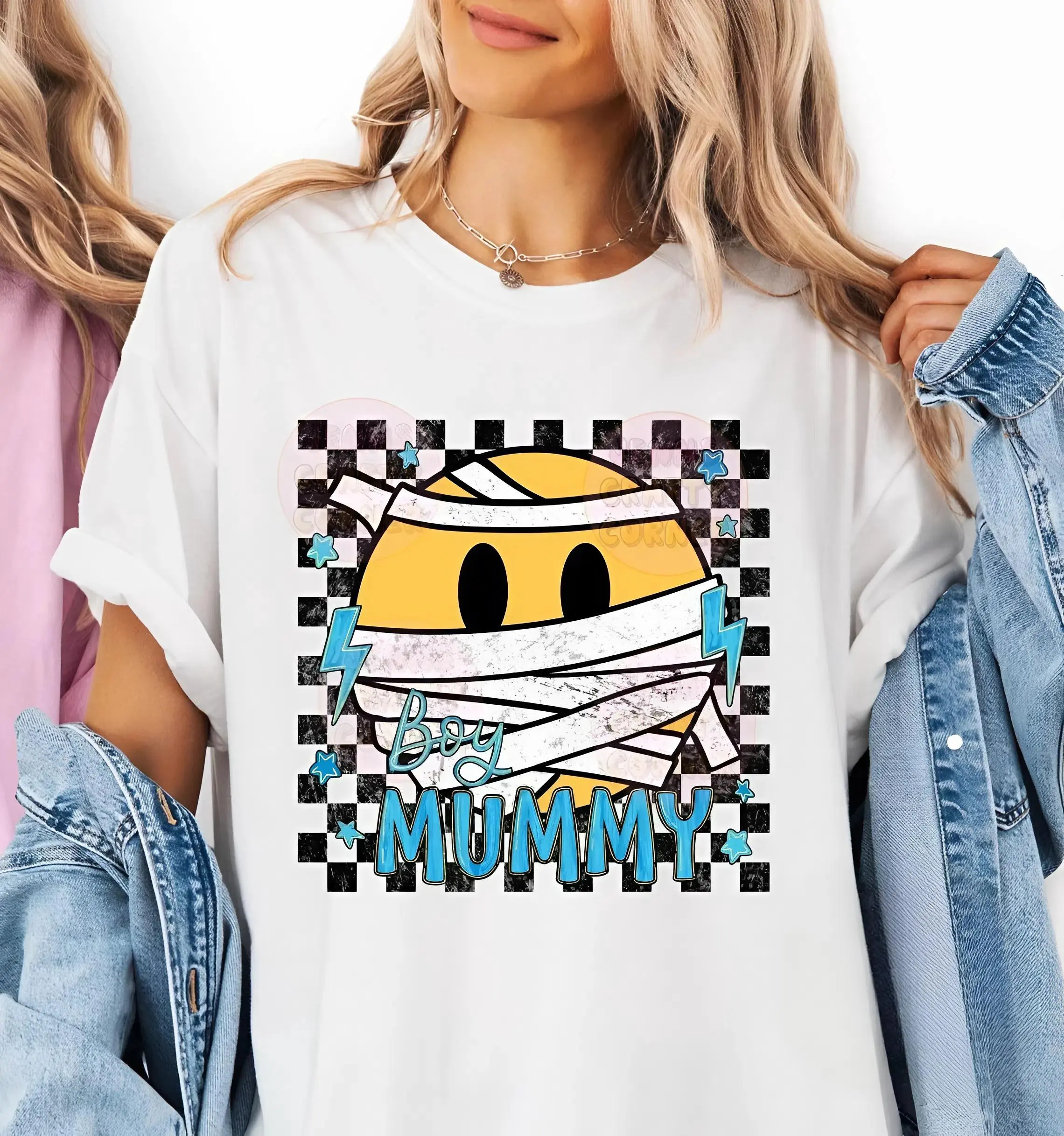 Boy Mummy T-Shirt, Funny Cute Mummy Smile Tee, Spooky Season Outfit, Family Matching Outfit, Party Shirt Gift for Mom Women, Trendy Tee