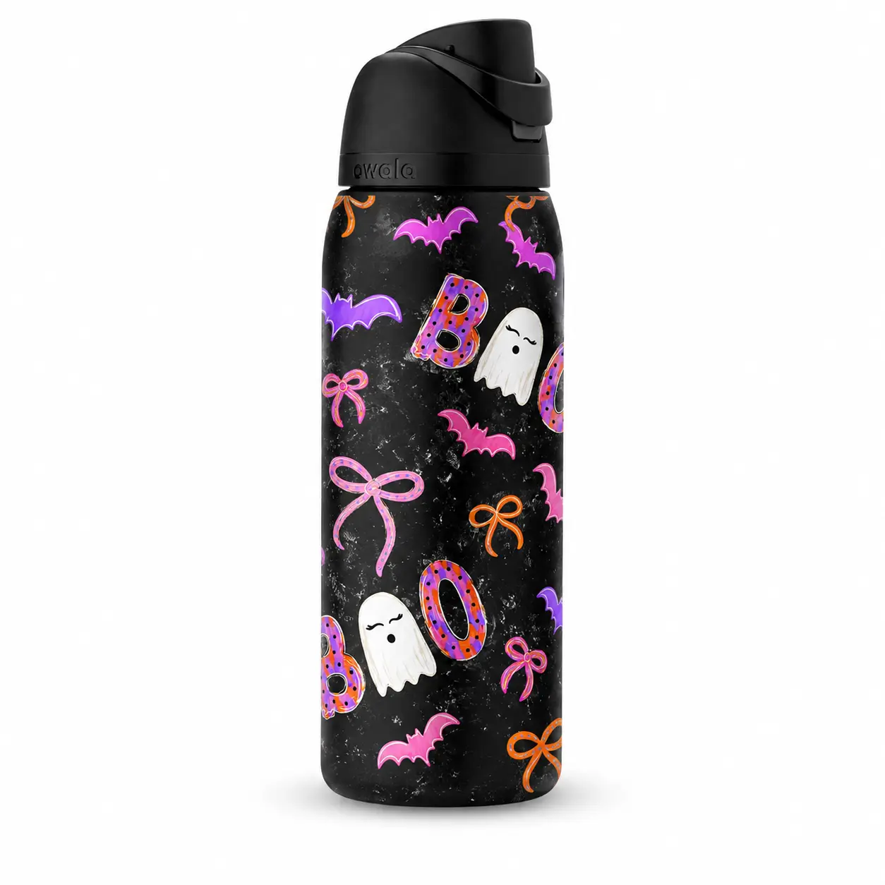 Owala Halloween Water Bottle - 24oz, 32oz - Cute Ghost, Bat, Bow Spooky Prints - Black Kitchen Drinkware