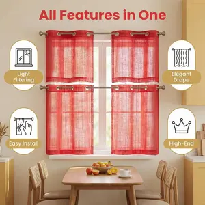 Window Wear 4 Panels 26X36Inch Kitchen Stylish Design Fancy Slub Bamboo Yarn Semi Sheer Curtains Perfect For Specific Size Needs L12 Home Textile