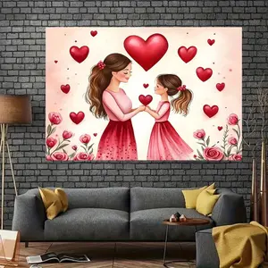 1pc Reusable Super Large Polyester Mother-Daughter Backdrop Banner, Heart Print with Red Hearts & Roses, Easy-to-Hang Photography Wall Decoration for Mother's Day, Birthday Dress Celebrations (Indoor/Outdoor)