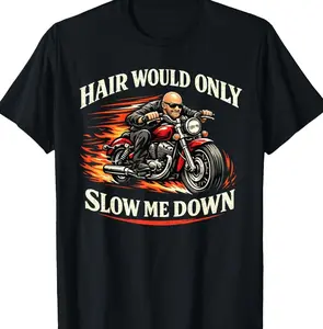 Women's Short-Sleeve Cotton Fabric Round Neck T-Shirt - "Hair Would Only Slow Me Down" Funny Bald Head Humor Design, WMZ