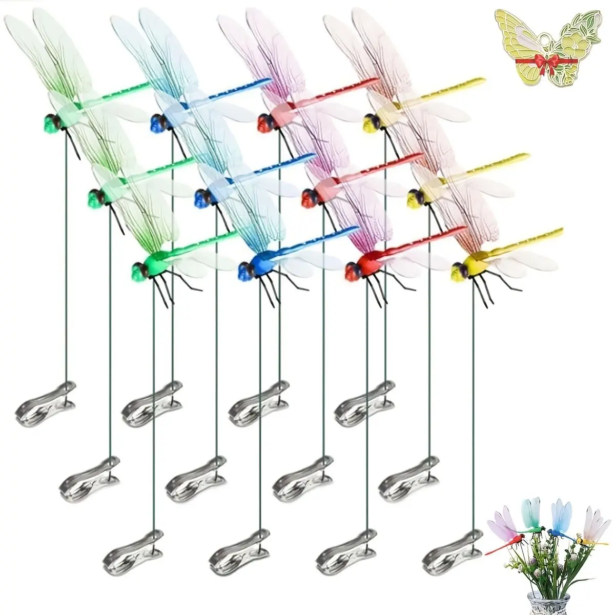 Dragonfly Clip for Outdoor Use, Pest Repellent Garden Hat Decoration, Multicolor Plastic Insect Clip, Easy Clip Design, Artificial Dragonfly, Garden Accessories