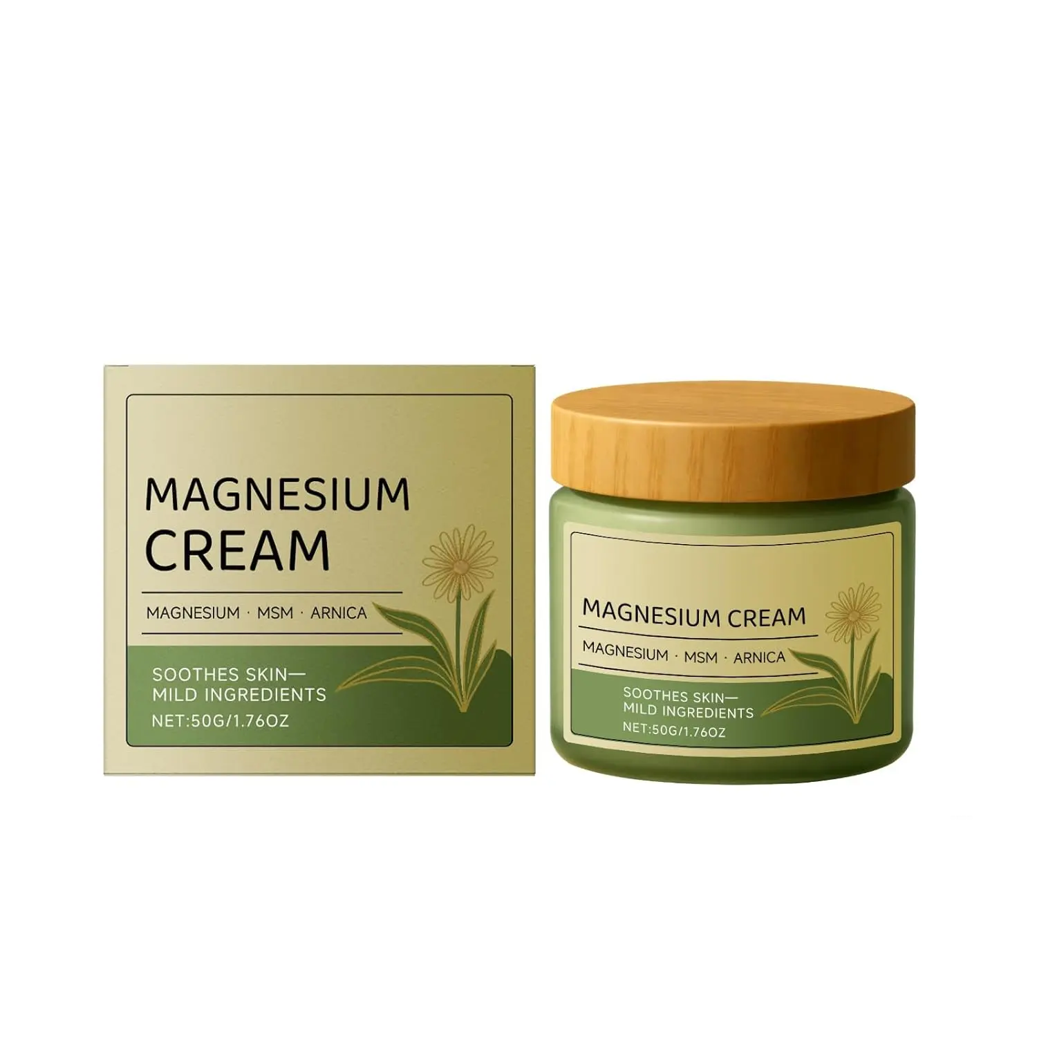 Magnesium Cream with MSM & Arnica, Nerve Relief Magnesium Cream Mild Ingredients for Skin Soothing, Daily Body CareCream (50g/1.76oz)